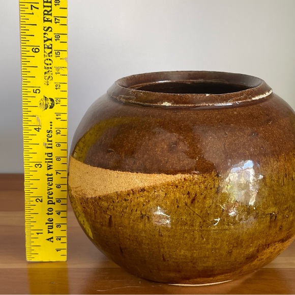 Hand Made Indoor Planter Flower Pot Brown Drip Glaze Studio Pottery MCM - Picture 10 of 12
